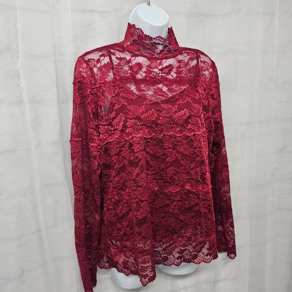 Apt 9 Blouse Red Lace Floral Goth Whimsigoth Dark Fairy Indie Grunge L - Picture 5 of 13